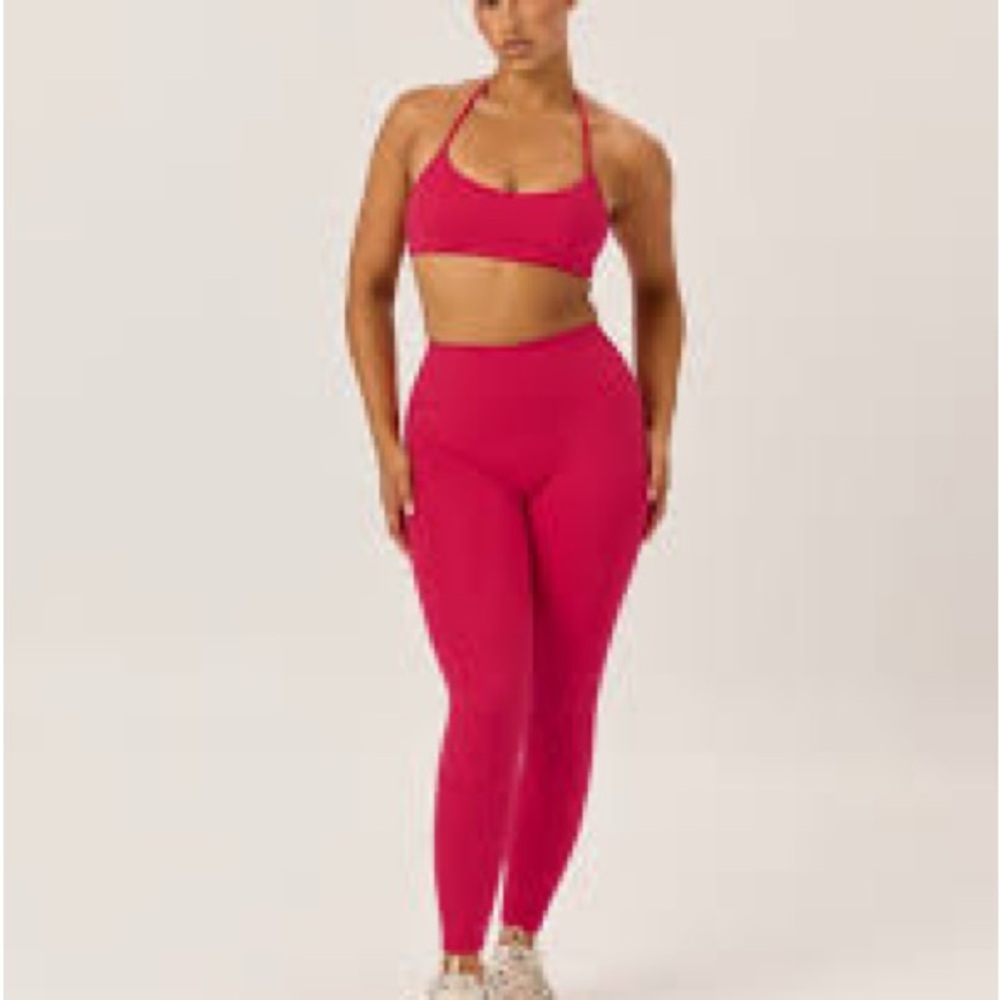 CSB Red/Pink Activewear Set- Leggings and sports bra. M/L NWOT strawberry
